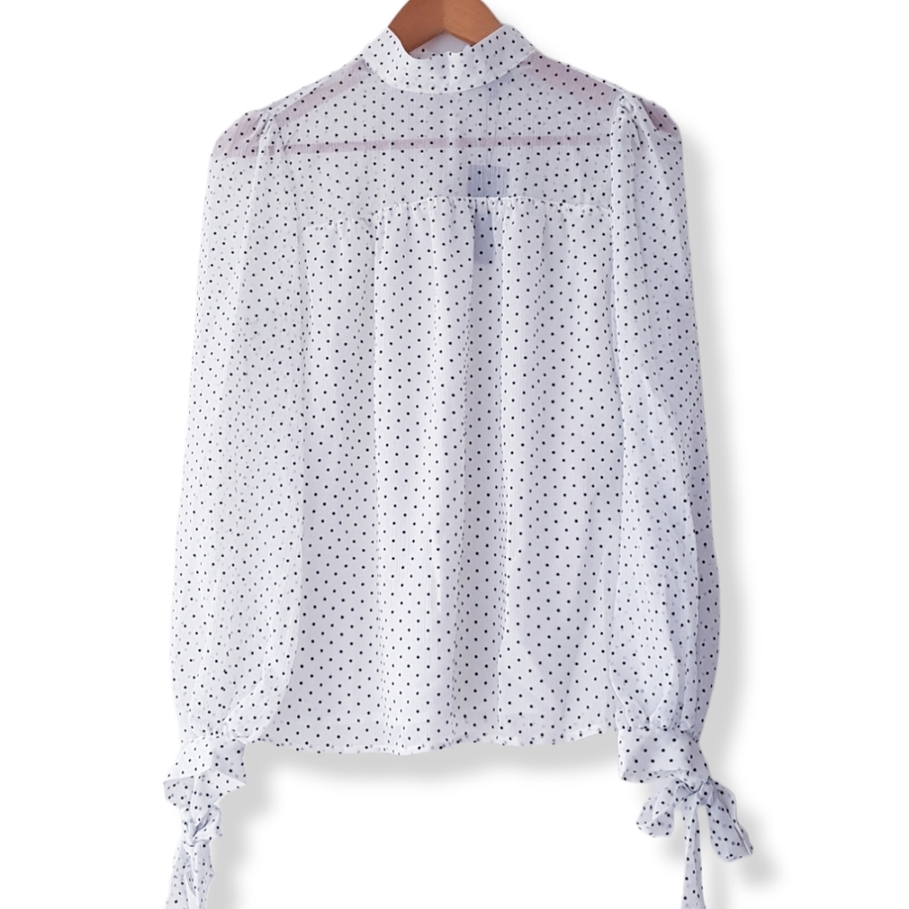 DYNAMITE White Polkadot Chiffon Flouncy Blouse